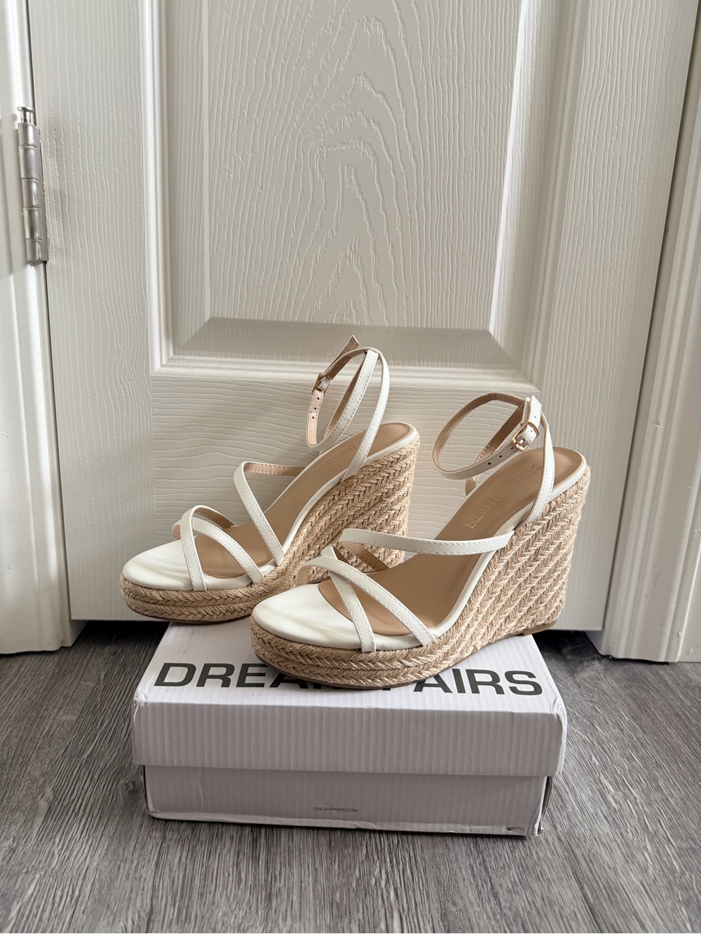 White Espadrille Wedge Sandals with Ankle Strap